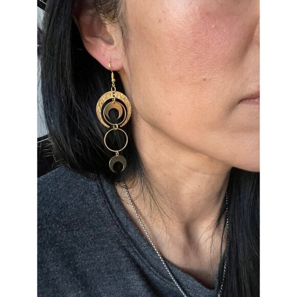 Gold Moon Phase Dangling Earrings - Picture 5 of 5